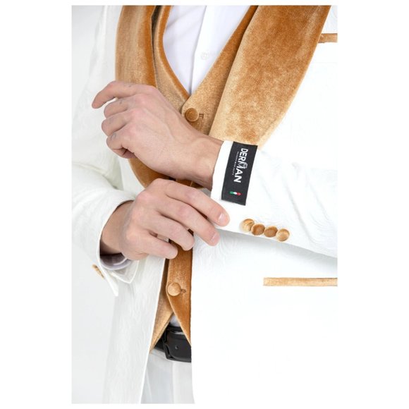 Derman Gold Luxury Floral Textured Velvet Collar 3 Piece Tuxedo - Picture 5 of 6